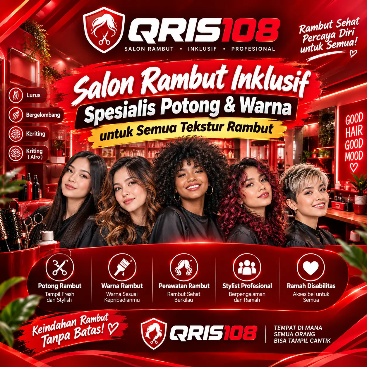 QRIS108: Salon Rambut Inklusif Spesialis Potong & Warna untuk Semua Tekstur Rambut